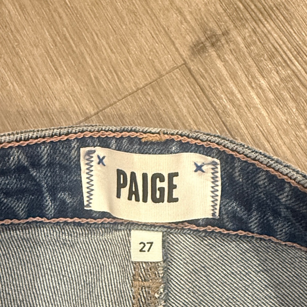 PAIGE Blue Distressed Straight Leg Jeans - Picture 2 of 2